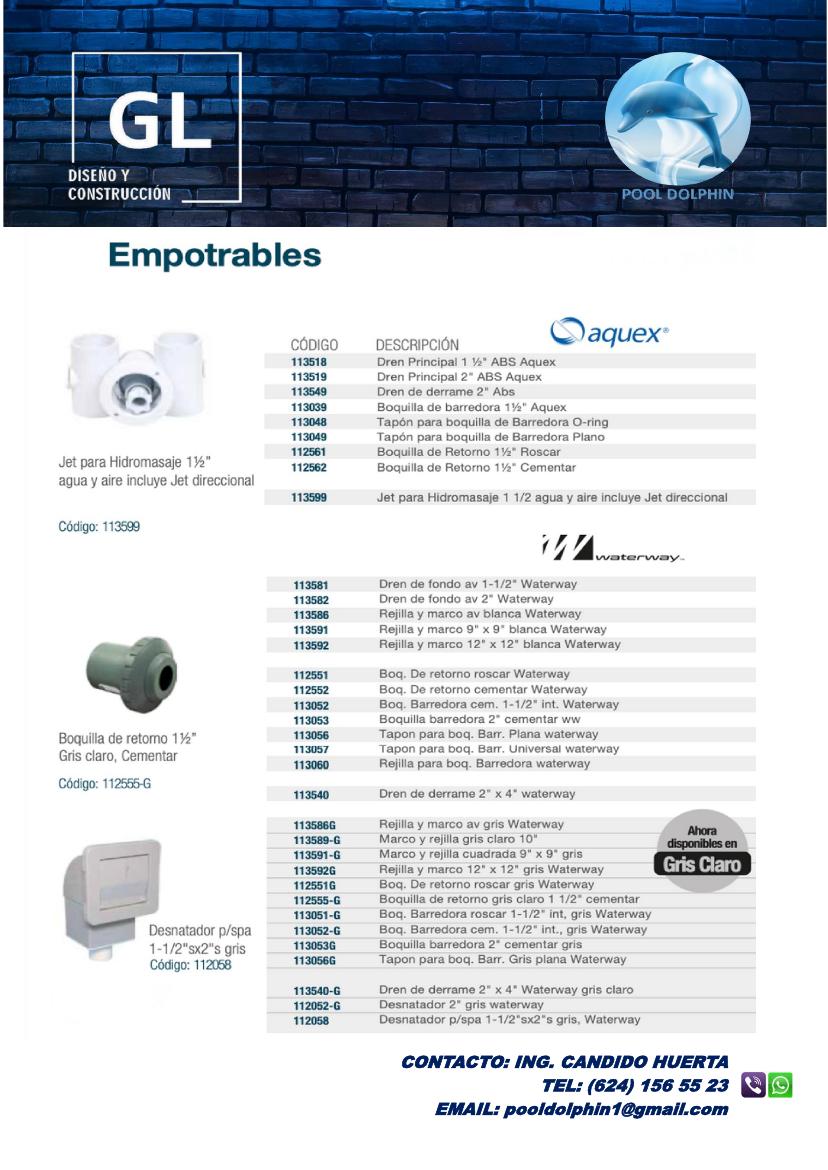Catálogo página 13: empotrables Aquex y Waterway